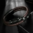 thumbnail image 4 of Jewmon Mens Bracelet Double-Row Brown Braided Leather Bracelet Wristband Stainless Steel Jewelry, 4 of 7