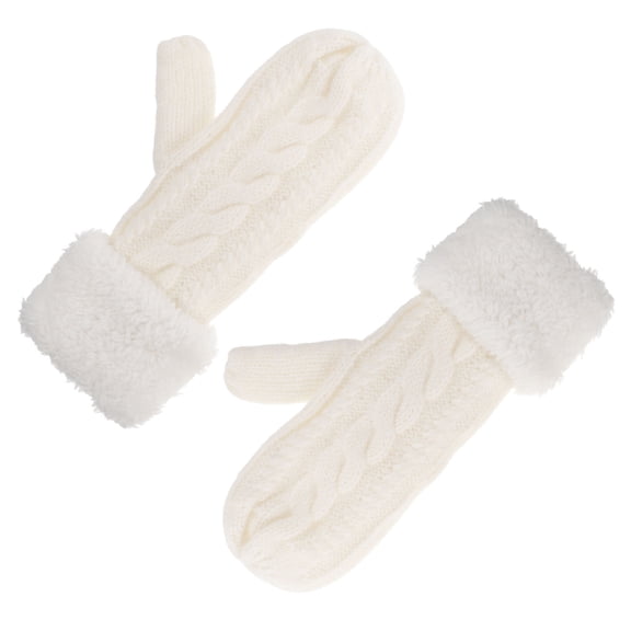 Raindrops 1 Pattern White Knitted Cotton Gloves for Women Winter Mittens Warm Lining Protective