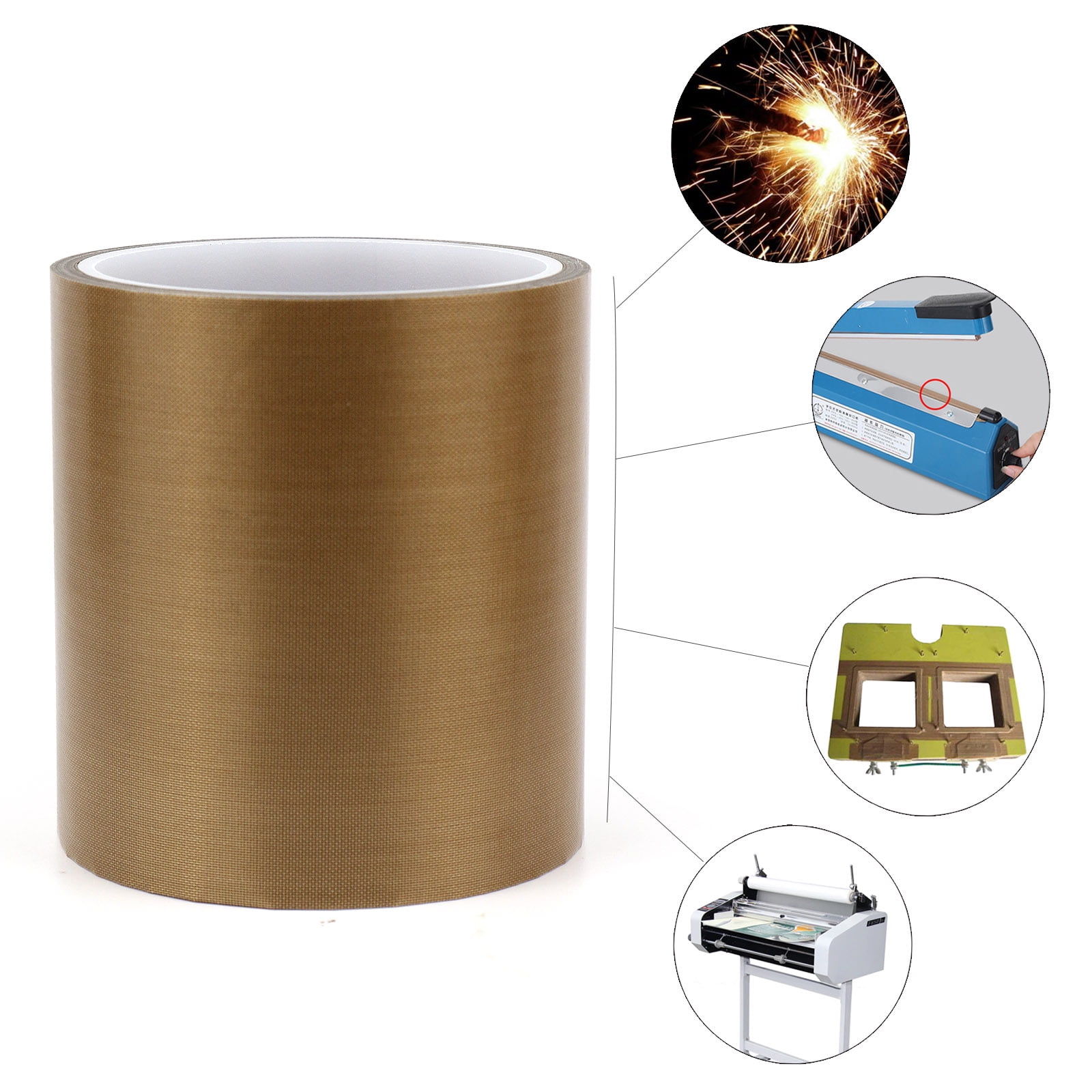 BOMEI PACK Teflone PTFE Glass Cloth Tape, 4-inch x 33 Feet ,High Temperature PTFE Tape for Vacuum Sealer Machine, Hand Impulse Sealers Insulation PTFE Coated Fiberglass Adhesive Tape