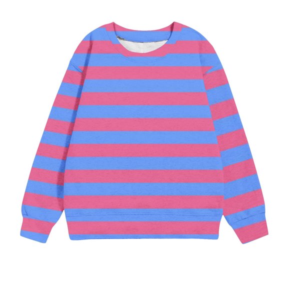Khunlpohl Crew Neck Sweatshirts for Kids Long Sleeve Striped Clothes Loose Casual Fashion Tops 1-12 Years