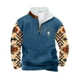 thumbnail image 2 of PNTUTB Men's Fleece Stand-up Collar Quarter Zip Casual Retro Ethnic Print Warm Pullover Sweatshirts with Pocket, 2 of 5