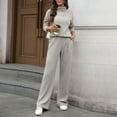 thumbnail image 6 of AINIYS Women's 2 Piece Outfits Sweater Set Wide Leg Pants High Neck Pullover Solid Color Sweater Sweatsuit Loungewear Fall Clothes Gray S, 6 of 8