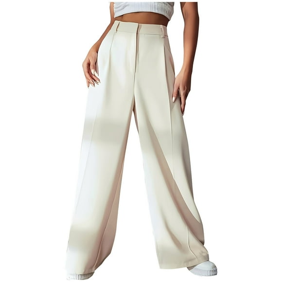 cfhntfmh Blazer Pants for Women Formal High Waisted Work Office Pants Business Casual Wide Straight Leg Pants with Pockets
