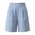 thumbnail image 5 of CQONEPT Women's Casual Bermuda Shorts Elastic Waist Wide Leg Knee Length Summer Shorts with Pockets Light Blue S, 5 of 6