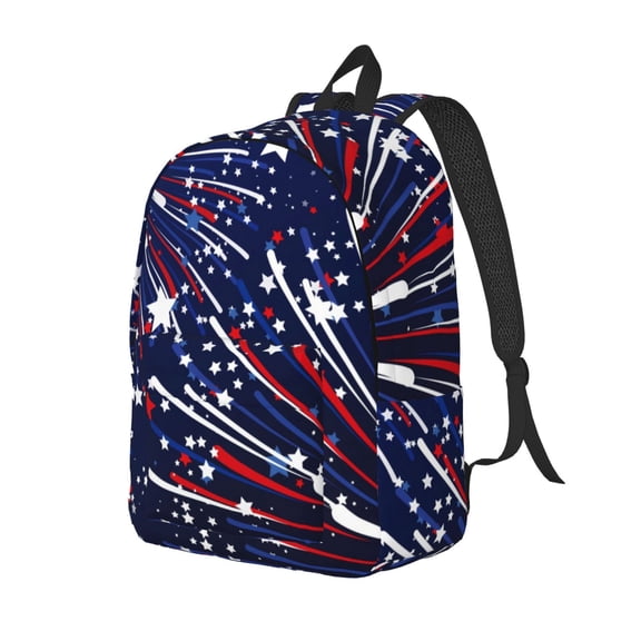 Ratiio Red White Blue Fireworks 1 Print Canvas Backpack for Women & Men Retro Aesthetic Rucksack Basic Backpack for High School/College Students Travel Laptop Bag