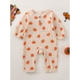 thumbnail image 2 of hirigin Toddler Girls Halloween Casual Jumpsuit Long Sleeve O Neck Ghost/Pumpkin Print Button Romper, 2 of 9