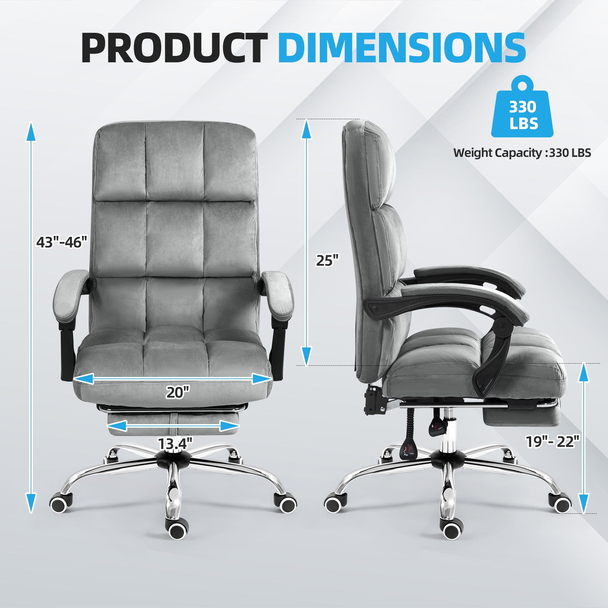 Homhum Velvet Executive Chair, Ergonomic Office Chair with Footrest, Gray