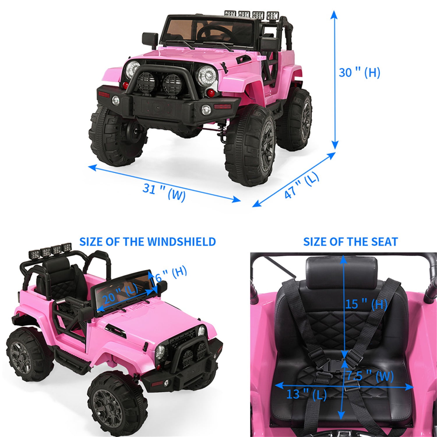 CIPACHO 12V Kids Ride On Car, 3 Speeds Battery Powered Jeep Truck with Remote Control for Girls Boys, Indoors and Outdoors, Pink