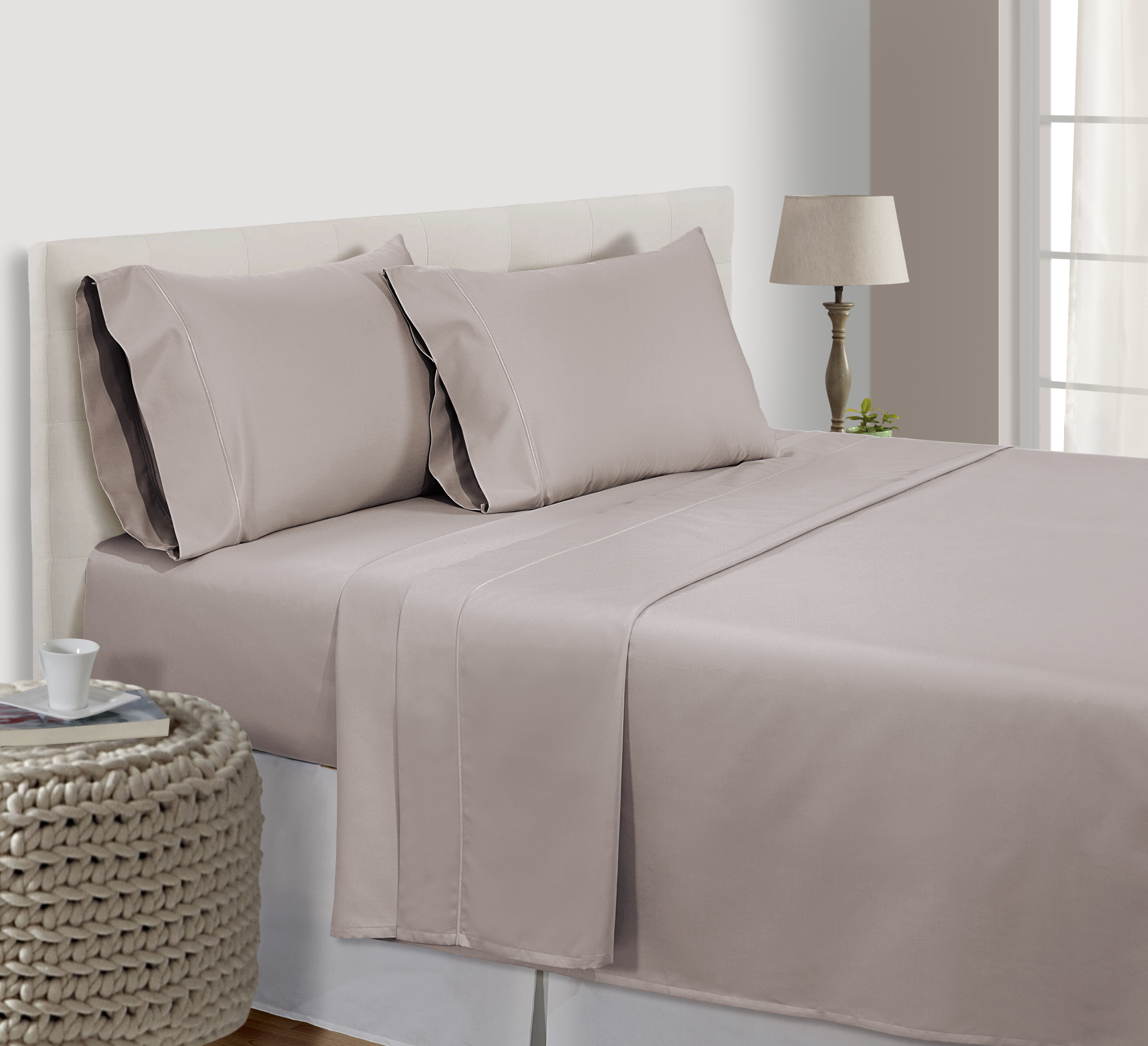 Hospitality Grade Ultra Comfort 800 Thread Count Egyptian Cotton 2 Piece Pillow Sham Set Standard Size Taupe Solid 