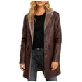 thumbnail image 2 of Wowcloth Women's Solid Color Button Front Long Sleeve Lapel Collar Leather Jacket with Pockets, Classic Style for Daily Wear and Travel, 2 of 9