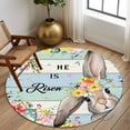 thumbnail image 2 of Round Area Rug 7 Ft, Easter Washable Non-Slip Circle Carpet for Living Room/Bedroom, Spring Farmhouse Bunny Flower Teal Blue Wood Grain Low-Profile Large Runner Mat Collection Rugs for Indoor, 2 of 8