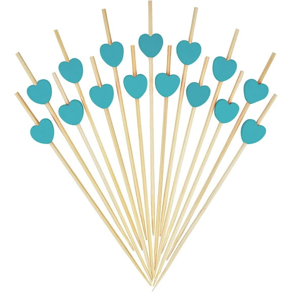 Blue Heart Fancy Toothpicks for Appetizers 4.7 Inch Long Cute Bamboo Cocktail Picks Wedding Valentine‘s Day Party Food Fruit Drinks Decorative Skewer Sticks 100 Counts -MSL133