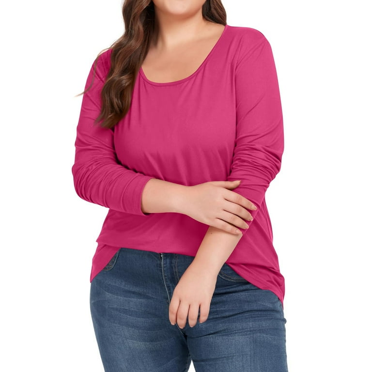 Qwertyu Women's Plus Size Long Sleeve T-Shirt Casual Loose Cotton