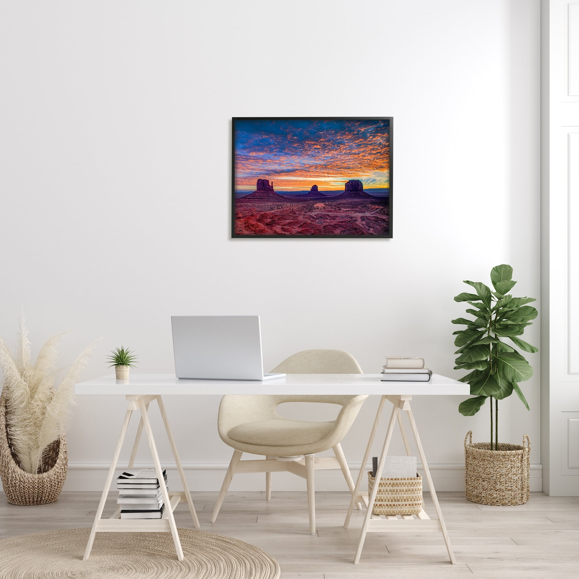 Stupell Industries Mesa Buttes Desert Canyon Radiant Orange Sunset Photograph Black Framed Art Print Wall Art, Design by Andy Crawford Photography