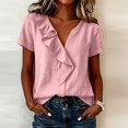 thumbnail image 2 of Aezemi Women Ruffle V Neck Shirts Summer Fashion Pullover Faux Linen Cotton Lightweight Beach Vacation Tops Womens Trendy Outdoor Comfy Casual Lightweight Tees XL, 2 of 6