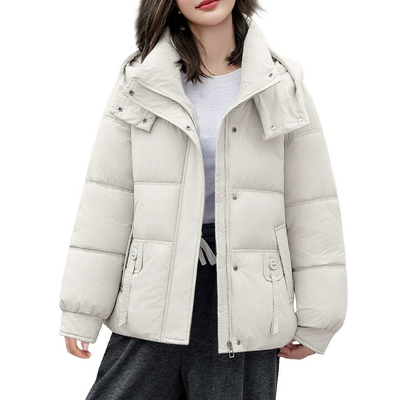 Breezora Women's Lightweight Packable Puffer Jacket Hooded Warm Thickened Short Winter Coat S Size Beige
