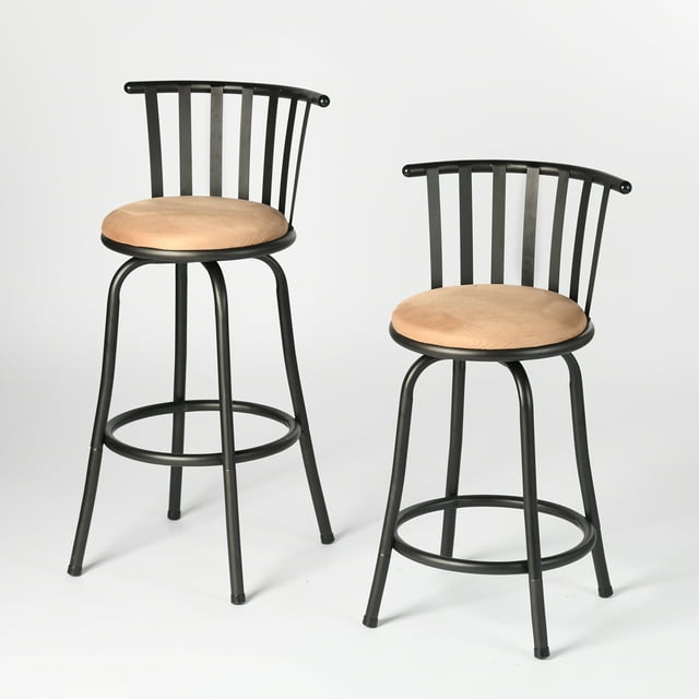 Homy Casa Set of 2 Swivel Barstool - Adjustable Height Barstool Counter Height and Bar Height for Kitchen Island with Faux Leather Upholstery Metal Mid Back Legs, Camel Brown Suede