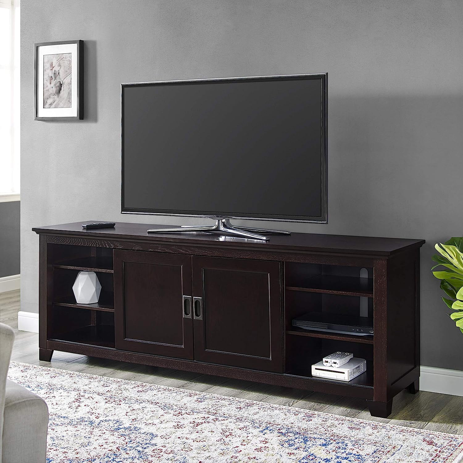 Edison Brahm Classic Glass Door Storage TV Console for TVs up to 80 ...