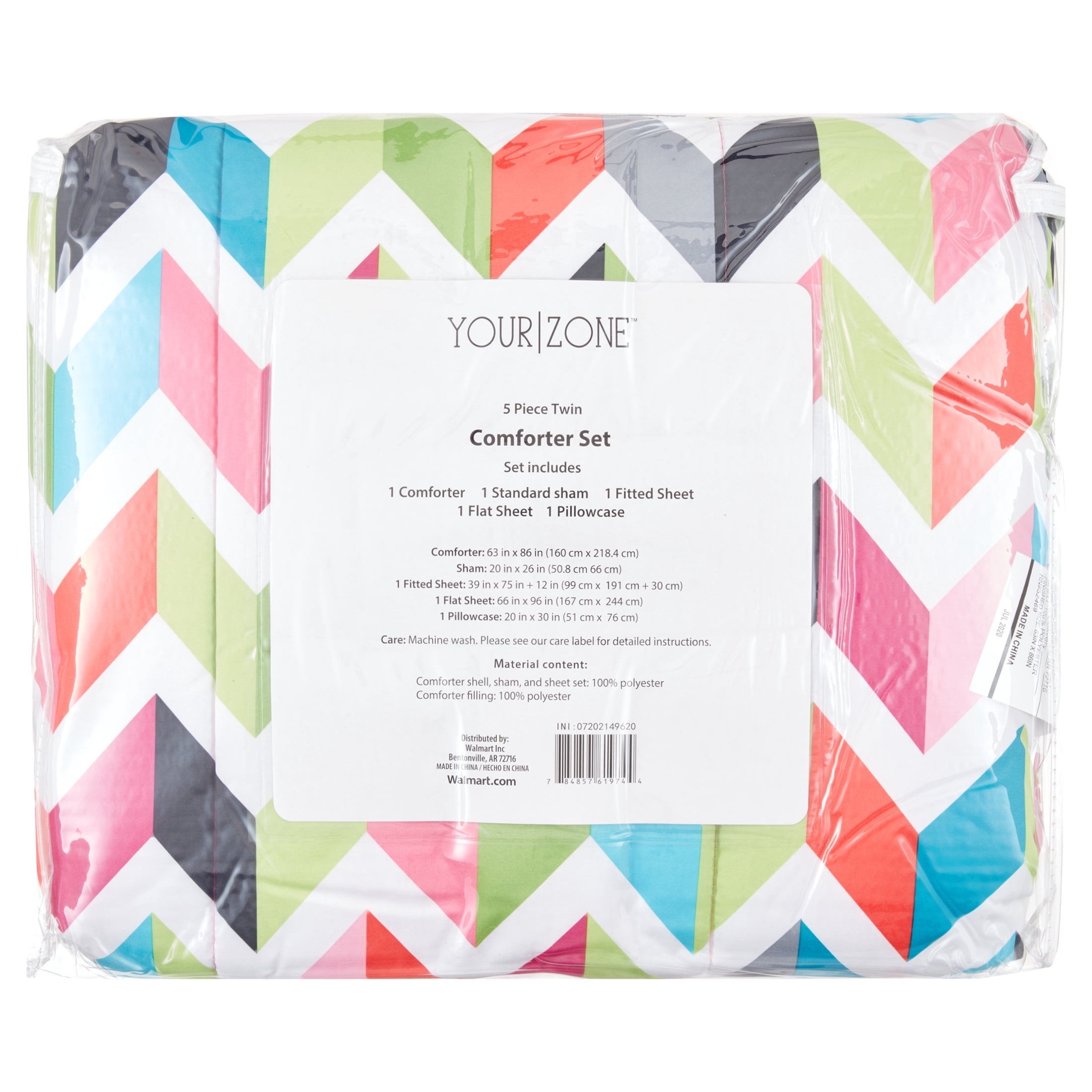 Your Zone Bright Chevron Bed in a Bag Bedding Set w/ Reversible Comforter