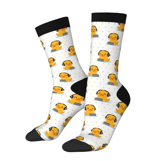 Balery Cute Duck With Headphone Calcetas Largas con Estampado para Hombre y Mujer – Suaves y Transpirables, Talla Única (US 5-11)