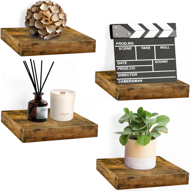 Sorbus Estante Flotante Cuadrado: 4 Estantes Pequeños con Soportes Invisibles para Decorar Sala, Recámara, Baño, Hogar y Cocina. Estante de 23 Cm para Exhibir Fotos y Trofeos.