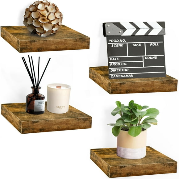 Sorbus Estante Flotante Cuadrado: 4 Estantes Pequeños con Soportes Invisibles para Decorar Sala, Recámara, Baño, Hogar y Cocina. Estante de 23 Cm para Exhibir Fotos y Trofeos.