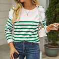 thumbnail image 2 of Jersey de cuello redondo para mujer cómodo suéter de punto a rayas de manga larga abrigo cálido elegante para otoño, 2 of 9