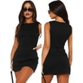 thumbnail image 3 of Women'S Summer Sleeveless Boat Neck Mini Dress Slim Fit Party Club Bodycon Dresses Black S, 3 of 7