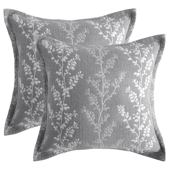 Ntbay 2 Pack Breathable Cotton Euro Pillow Shams,3 Layer Muslin Decorative Square Pillow Covers with Envelope Closure, 26" x 26", Gray Tree