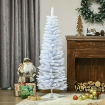 Spaco 5' Decorated Christmas Tree Snow Flocked Artificial Christmas Tree with Pencil Shape, Realistic Branches, Christmas Tree for Indoor Holiday Decoration, White