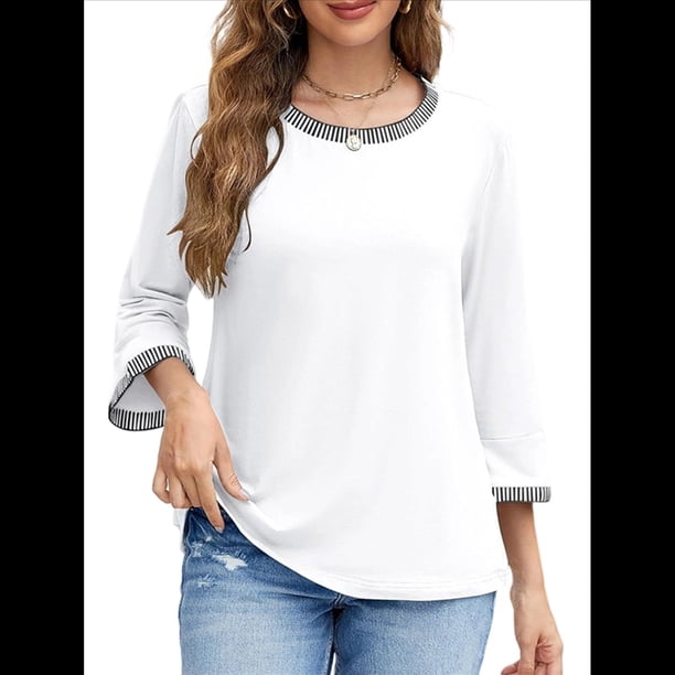 Blusas de 3/4 para Mujer, Elegantes, Informales, con Cuello Redondo, Holgadas y A , para L