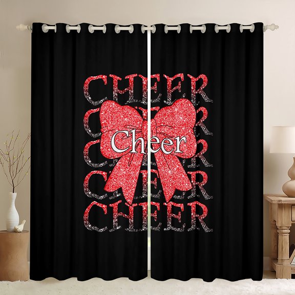 Manfei Cartoon Red Bowknot Black Out Curtains for Female Girls Child,Gradient Bling Glitter Curtains Pack of 2 (42x63 Each),Cheer Team Bedroom Curtains,Super Cozy Room Decor