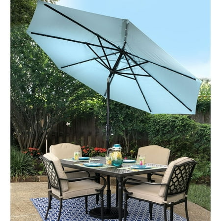 Sun Ray - 9' Round Solar Lighted Umbrella - Taupe