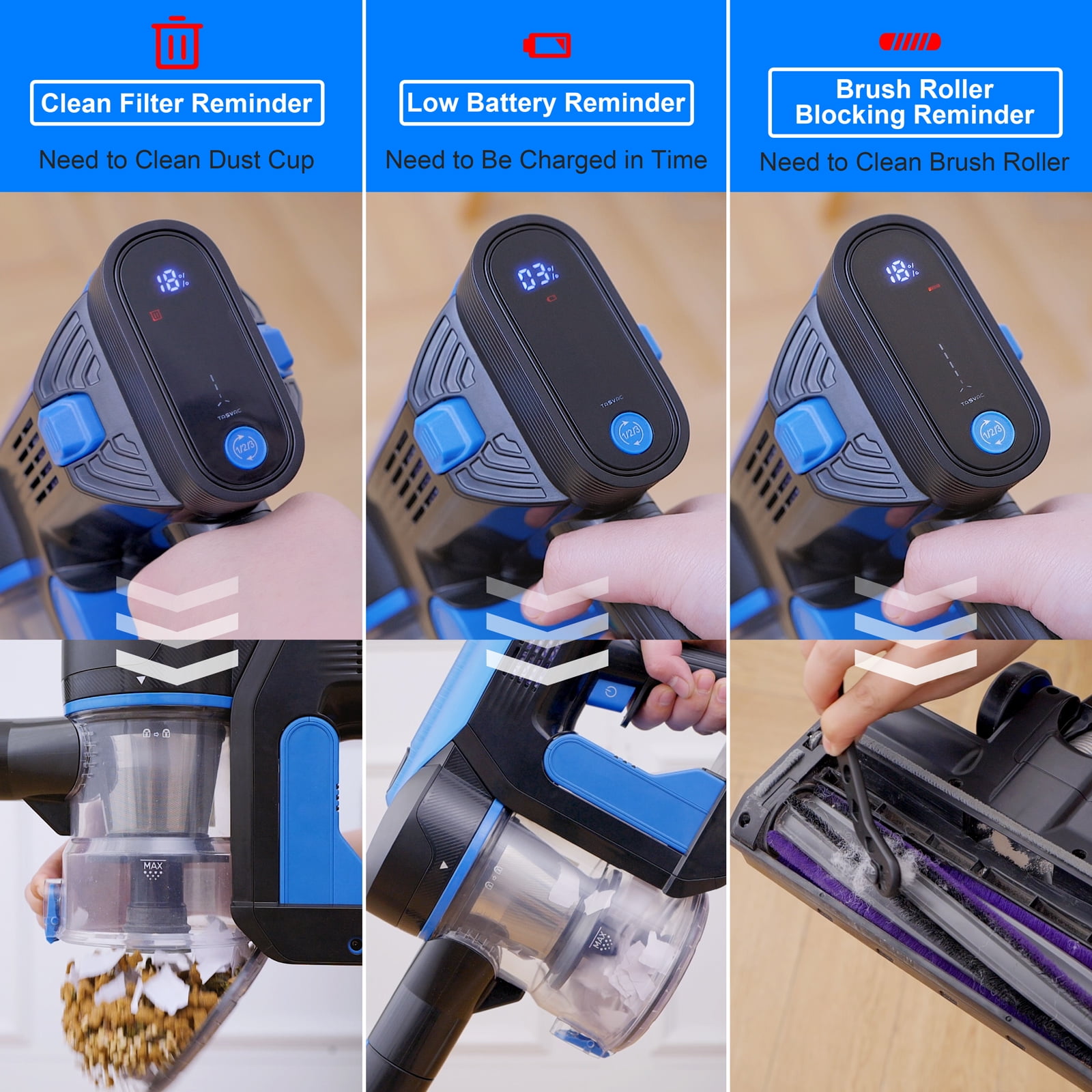 TASVAC S800 Cordless Vacuum Cleaner, Powerful Lightweight Stick Vacuum with LED Headlights -Brushless Motor 50 Minutes Runtime, Household Vacuum Cleaners for Home Pet Hair Carpet Hardwood