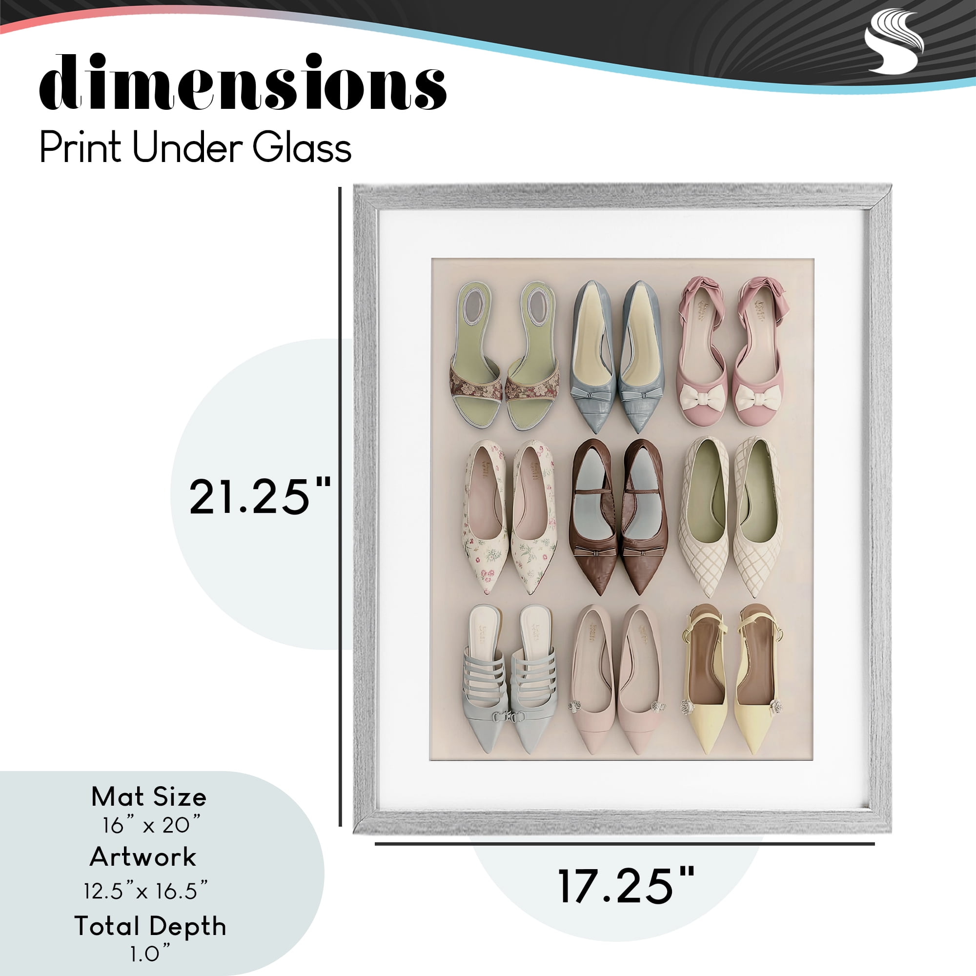 Beatrice's Closet Shoes Gray Framed Print Under Glass, design by Annabelle Hall