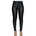 thumbnail image 1 of Leather Pants for Women High Waist Button Solid Color Slimming Pockets PU Trousers Ladies Lounge Pants, 1 of 7
