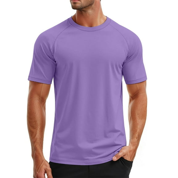 Glisme Men T-Shirt Mens Swim Shirt Short Sleeve Upf 50 Sun Shirt Rash Guard Athletic T Shirts Basic Spring Summer Tee Purple