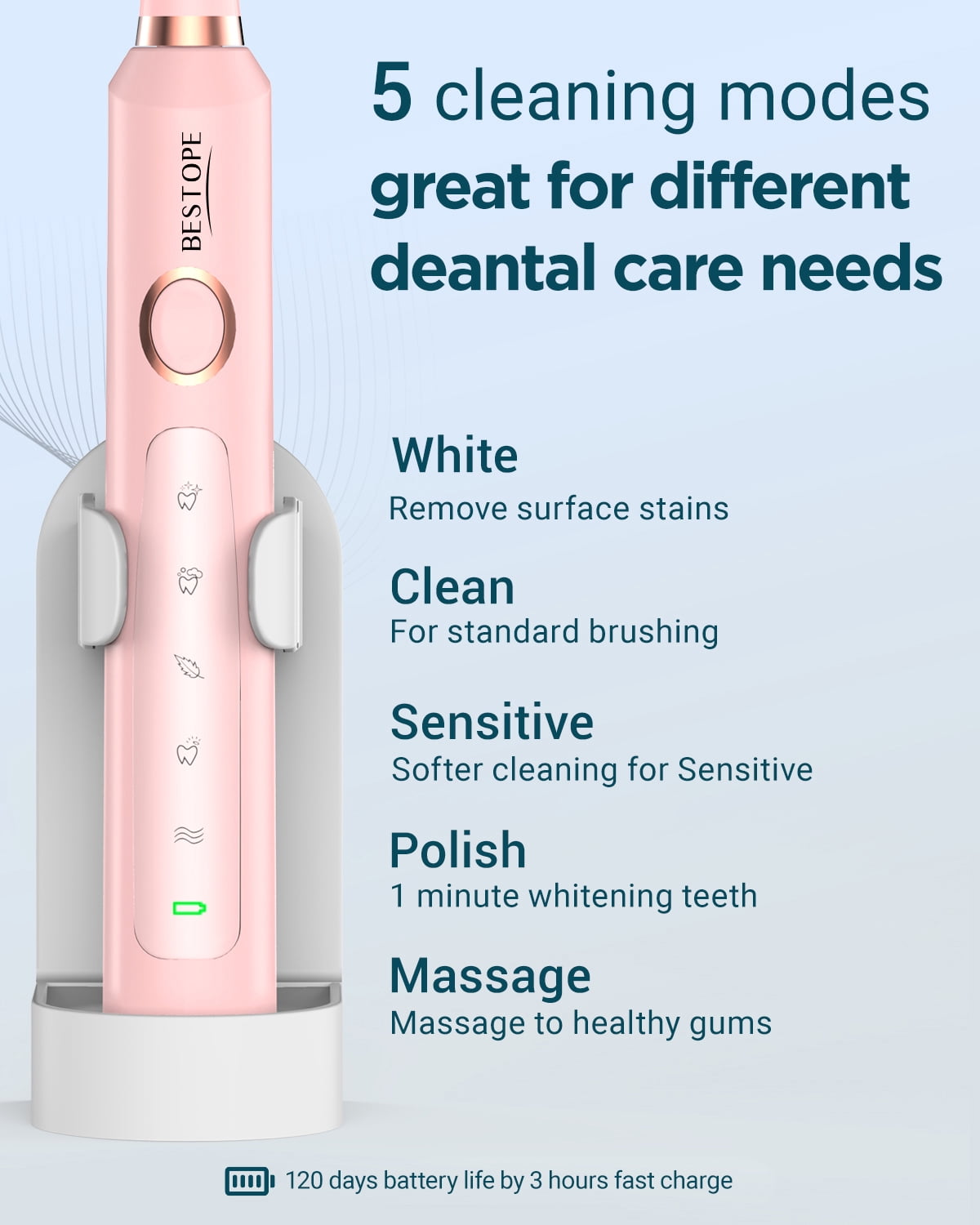 Bestope 2 Pack Electric Toothbrush for Adults - 2 Rechargeable Electric Toothbrushes with 12 Brush Heads & 2 Travel Case, Power Electric Toothbrush with Holder, 3 Hrs Charge for 120 Days - Black+Pink