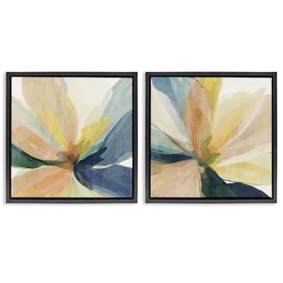 Stupell Industries Abstract Sunshine Florals 2 Piece Black Framed Floater Canvas Set design by Irena Orlov, 18 x 18