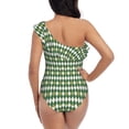 thumbnail image 5 of Haiem Light Green Squares Women's One Piece Swimsuits Tummy Control One Shoulder Bathing Suits Ruffle Swimwear-Small, 5 of 8