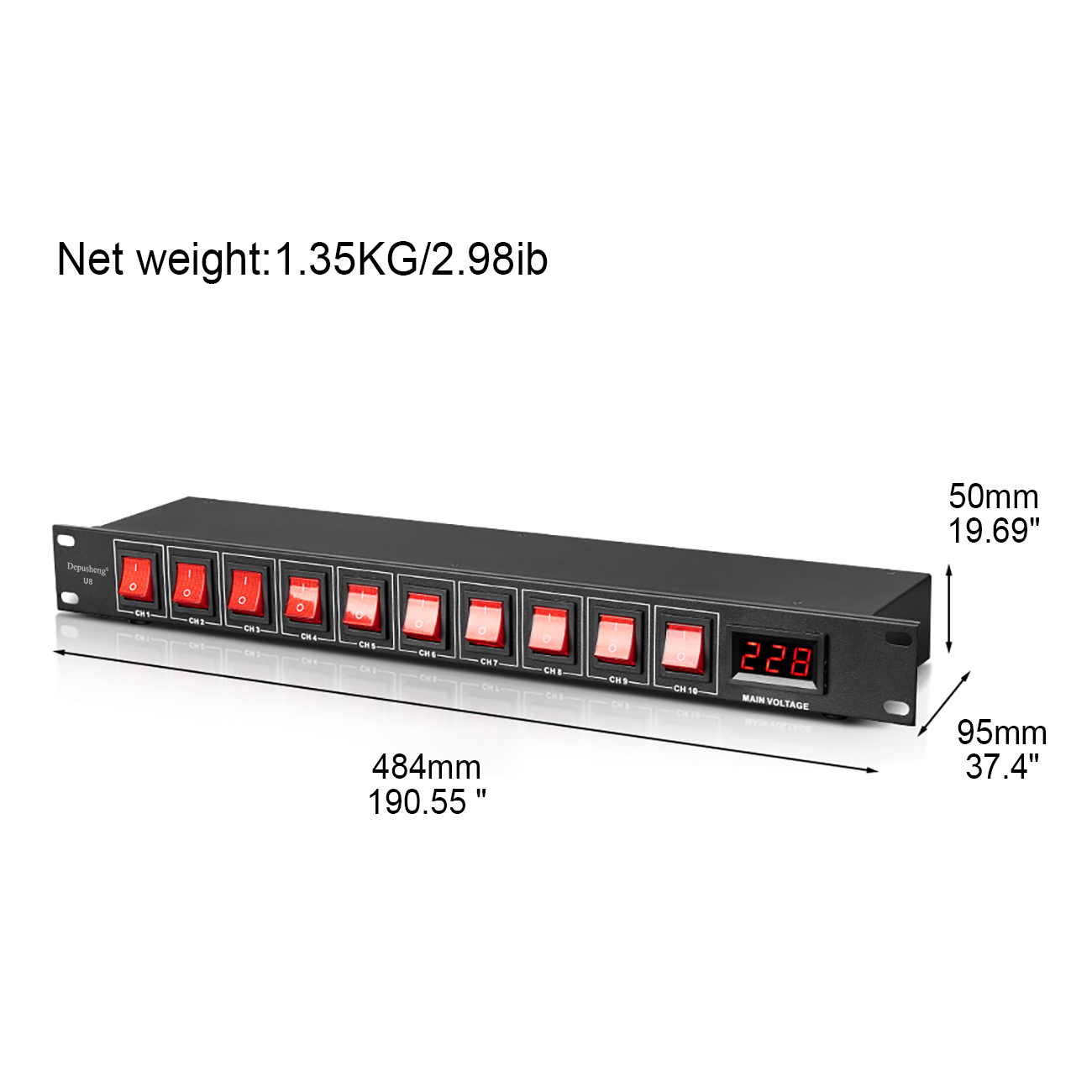 Depusheng U8 Power Sequencer 10 Channel  Power Rack Mount Switch Conditioner Pro Audio Digital Power Supply Surge Protector for Home Electrical Appliance,Surge Protector