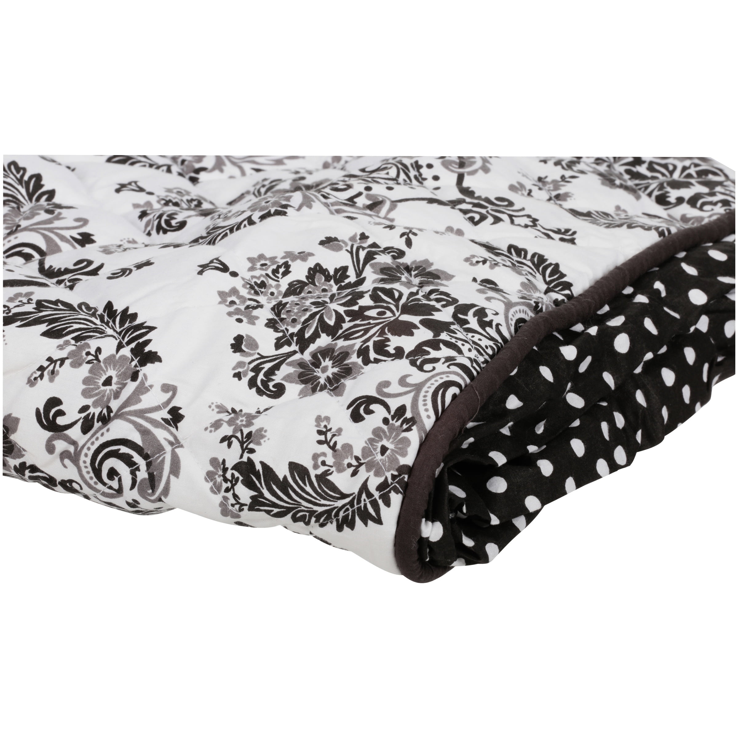 Bacati - Classic Damask White/Black Quilted Top 100% Cotton Percale with Polyester Batting With Pin Dots Gusset Diaper Changing Pad Cover, Pin Dots
