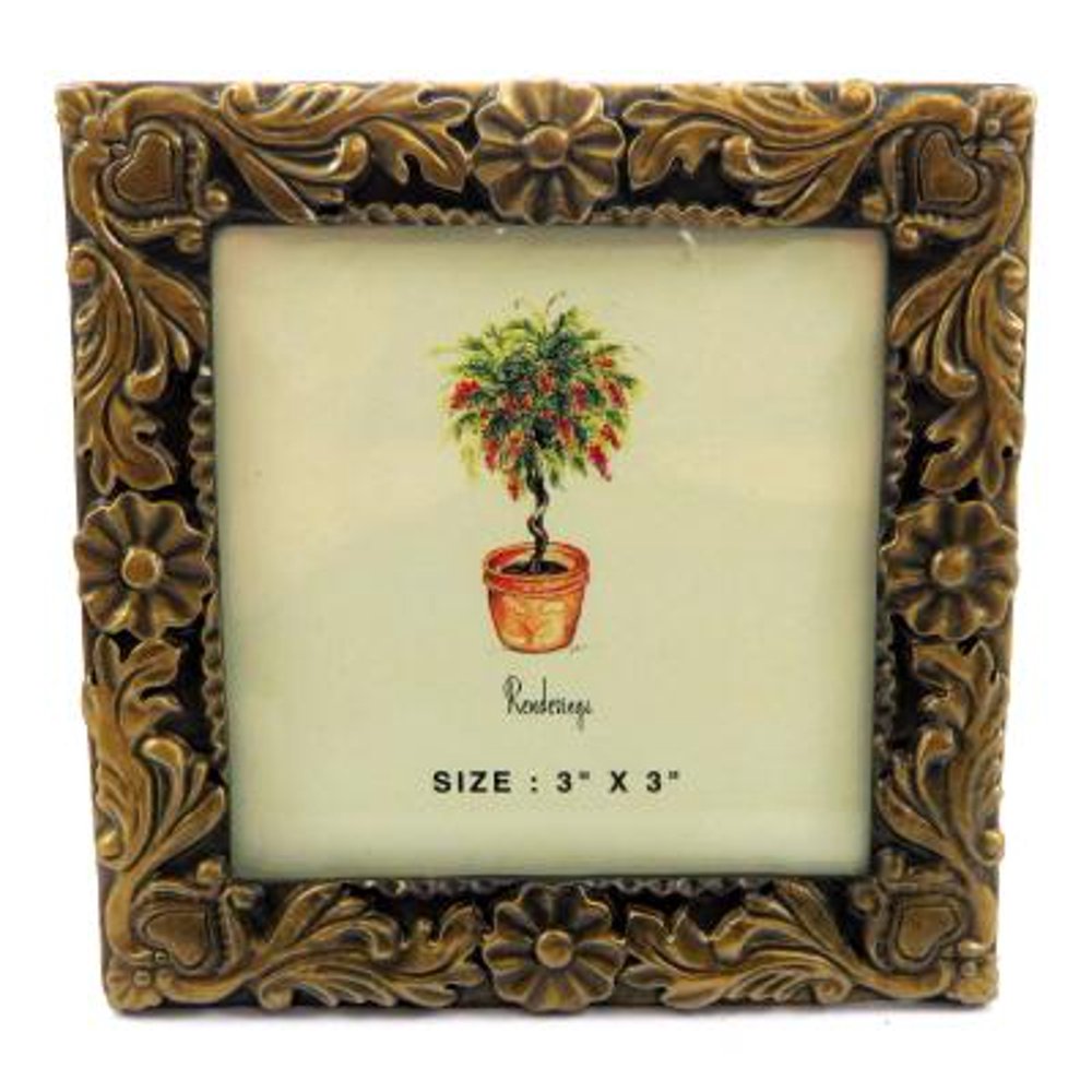Small square picture frame with intricate floral designs around the entire frame PF53 Walmart