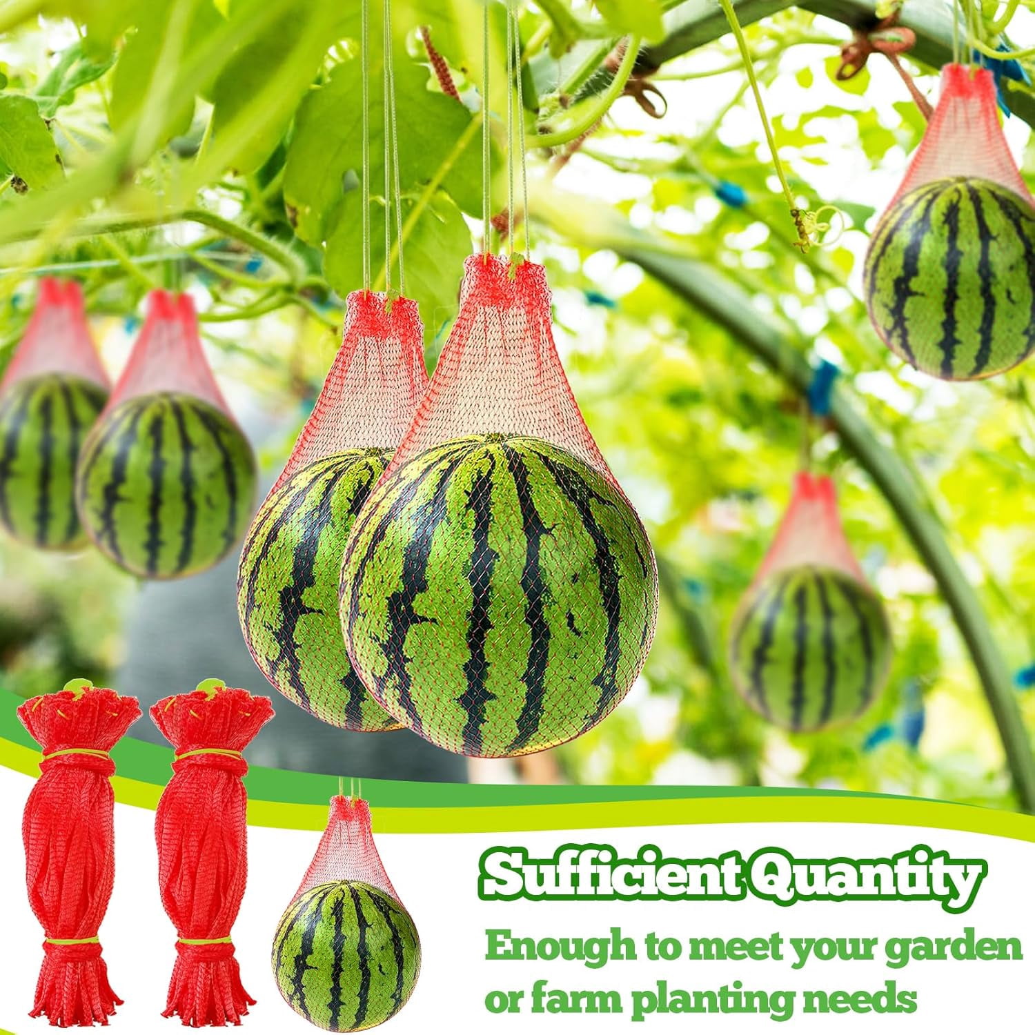 HYG 200 Pcs Hanging Watermelon Nets Bags Melon Hammocks Cradles Watermelon Nets with Drawstring Hanging Watermelon Support Nets for Trellis Vertical Garden Growing