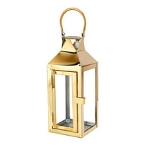 Serene Spaces Living Small Gold Square Metal Lantern, 4.4" Dia & 10.23" Tall