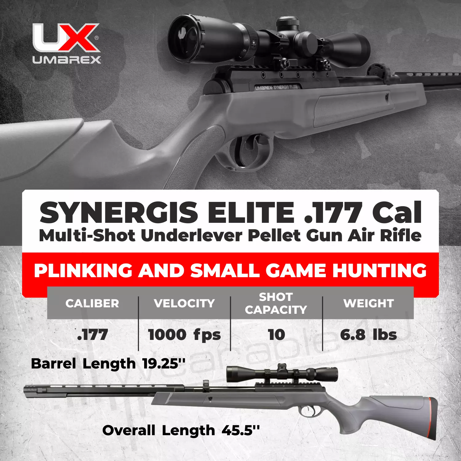 Umarex Synergis Pellet Gun Air Rifle with 3-9x40mm Scope and Rings, 177 Caliber