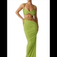 thumbnail image 3 of Conjunto de 2 Piezas para Mujer, Sexy, , de Verano, con Top Fruncido y Espalda Descubierta, y Falda con Aberturas, Vestido de Noche. Verde L, 3 of 8