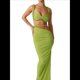 thumbnail image 3 of Conjunto de 2 Piezas para Mujer, Sexy, , de Verano, con Top Fruncido y Espalda Descubierta, y Falda con Aberturas, Vestido de Noche. Verde L, 3 of 8