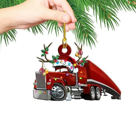 

loopsun 1PC Christmas Ornaments Hanging Decoration Gift Product Personalized Family Iron Fire Truck Excavator Excavator Pendant