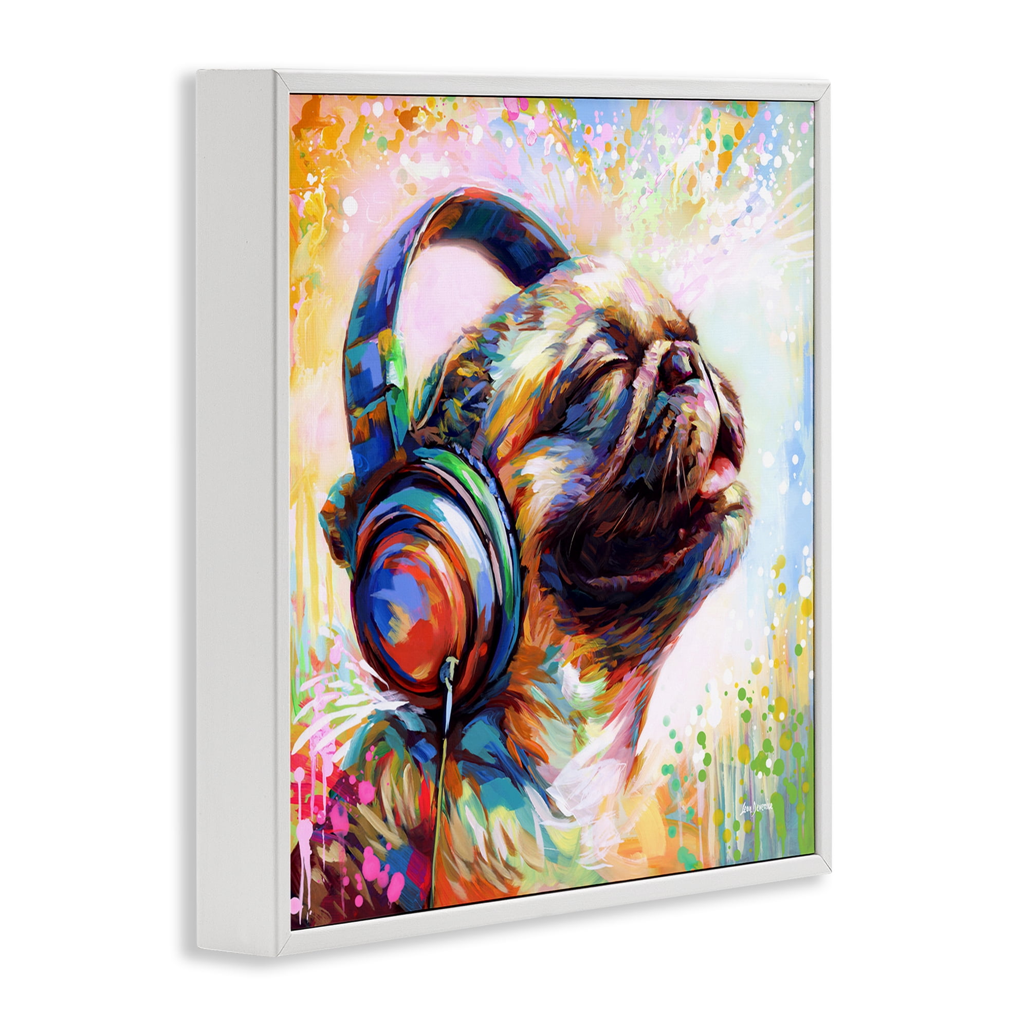 Stupell Industries Blissful Music Pug Animals & Insects Painting White Framed Art Print Wall Art, 24 x 24